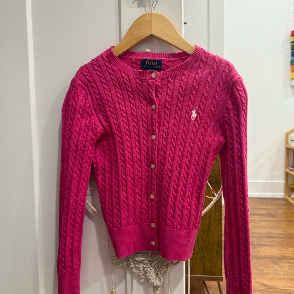 Polo by Ralph Lauren kids Fuchsia Cable Knit Cardigan